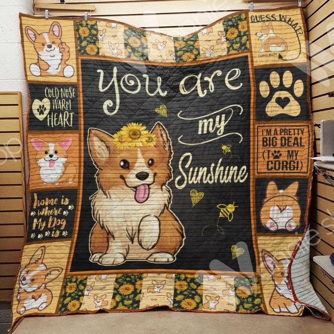 Corgi Sunflower You Are My Sunshine Quilt Blanket - Adorable Gift for Corgi Lover