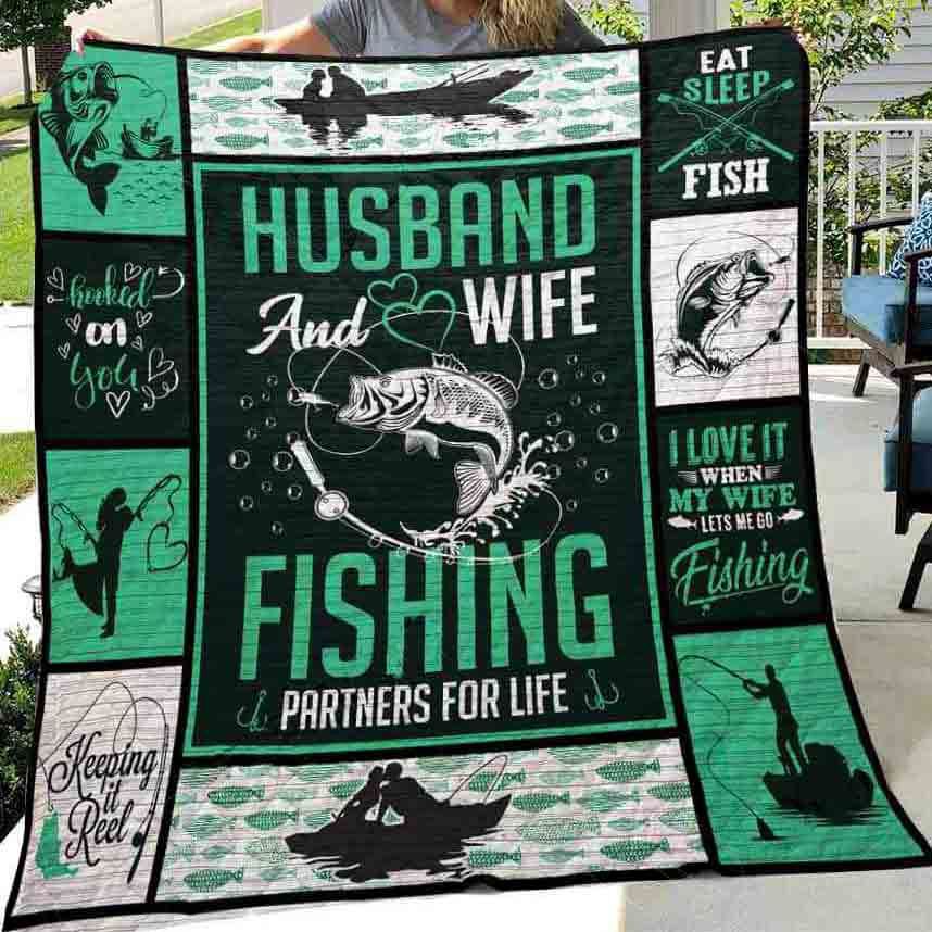 Couples Fishing Partners For Life Quilt Bedding Set for Husband And Wife