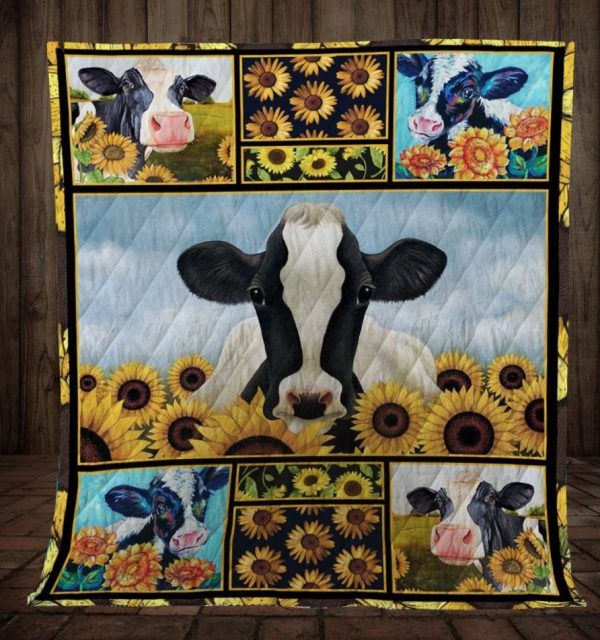 Cow in The Town Quilt Blanket with Urban Design
