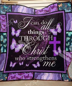 Cross Purple Encouraging Quotes Quilt Blanket, Ideal for Religious People