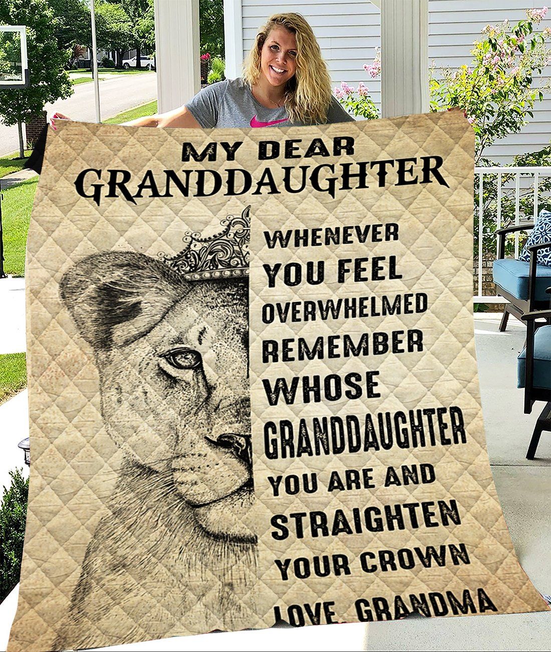 Crowned Lion Quilt Bedding Set for Granddaughter from Grandma