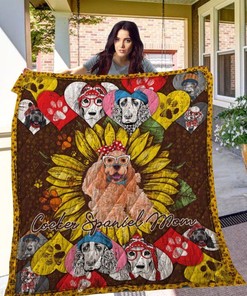 Customized Quilt Blanket for Sunflower Cocker Spaniel Mom - Great Gift for Birthday, Christmas, and Thanksgiving