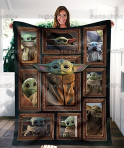 Cute Baby Yoda Fleece Blanket with Bed Set for Girls