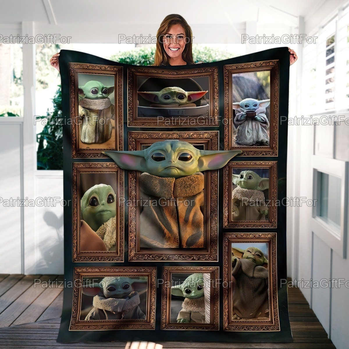 Cute Baby Yoda Fleece Blanket with Bed Set for Girls