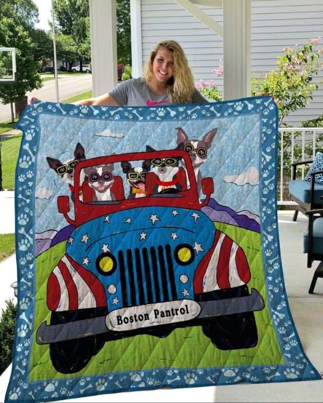 Cute Boston Terrier Driving Car Quilt Bedding Set for Animal Lovers