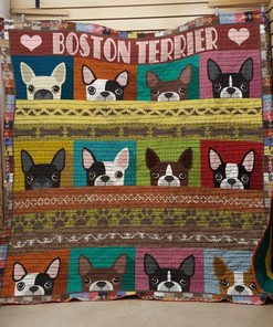 Cute Boston Terrier Head Quilt Bedding Set for Dog Lovers
