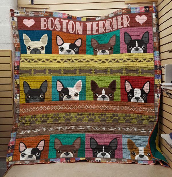 Cute Boston Terrier Head Quilt Bedding Set for Dog Lovers