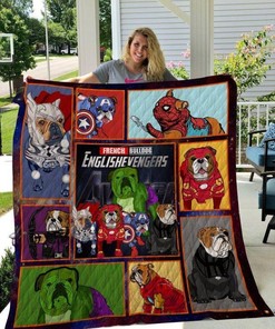 Cute Bulldog English Avengers Quilt Blanket, Perfect for Dog Lovers and Marvel Fans