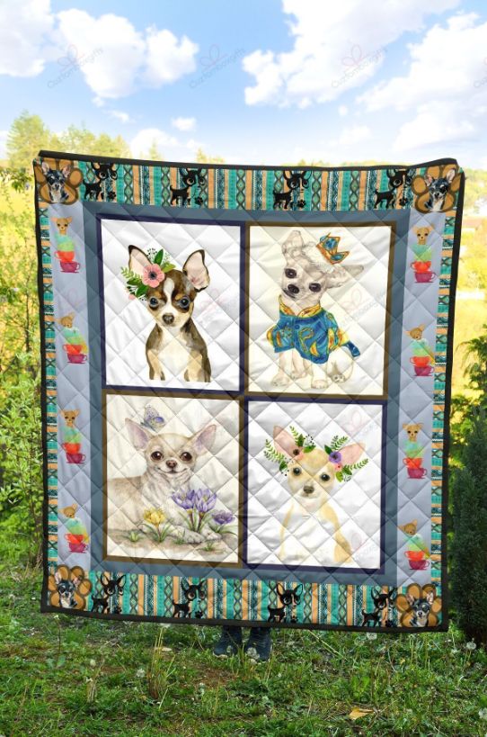 Cute Chihuahua with Flowers Quilt Blanket for Dog Lovers