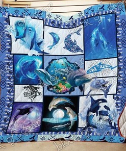 Cute Dolphin in the Ocean Quilt Blanket - Add Some Aquatic Charm to Your Bedding with this Playful Quilt