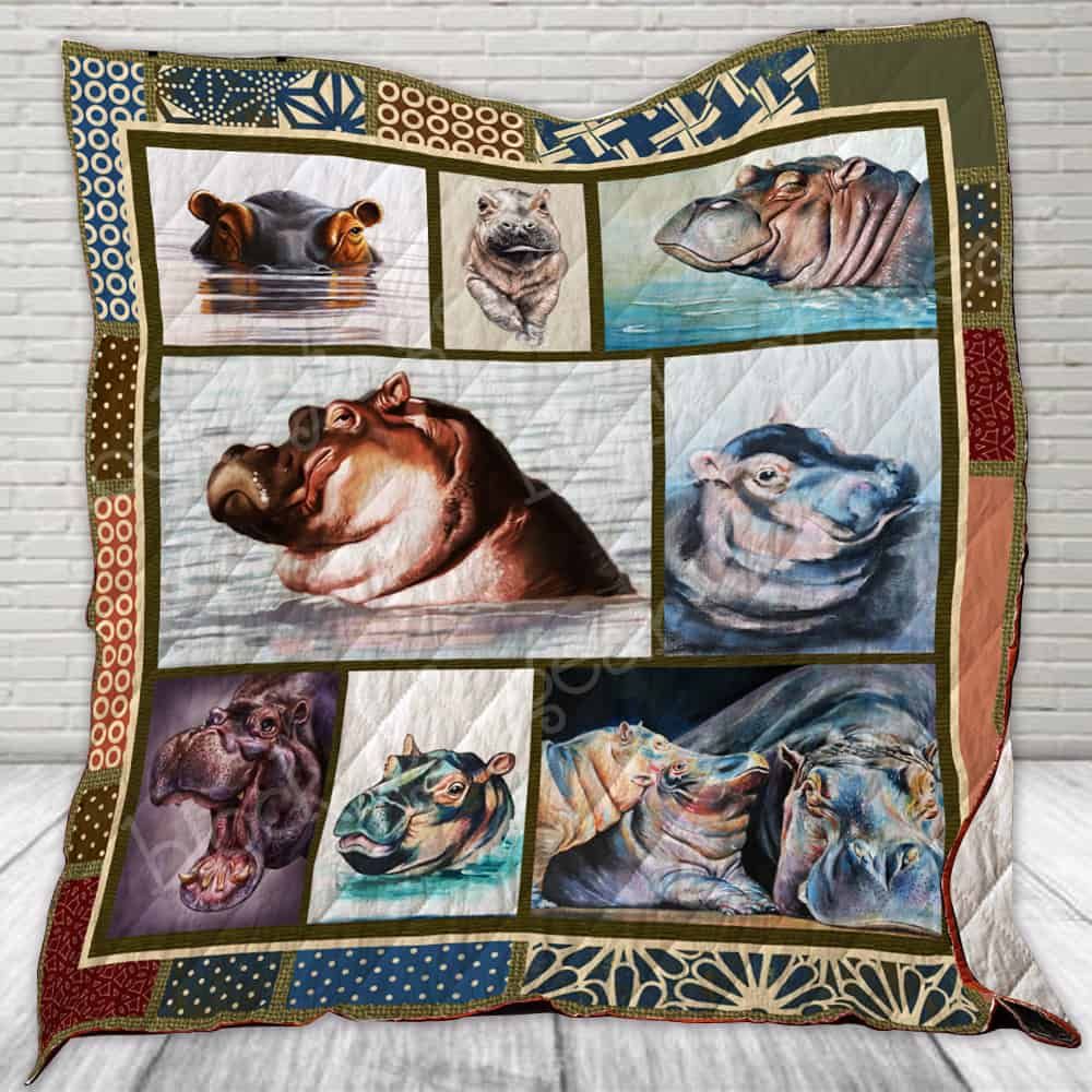 Cute Hippo Hippo Lo Quilt Bed Set Twin