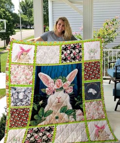 Cute Rabbit With Flowers Quilt Blanket - Perfect for Girls and Kids