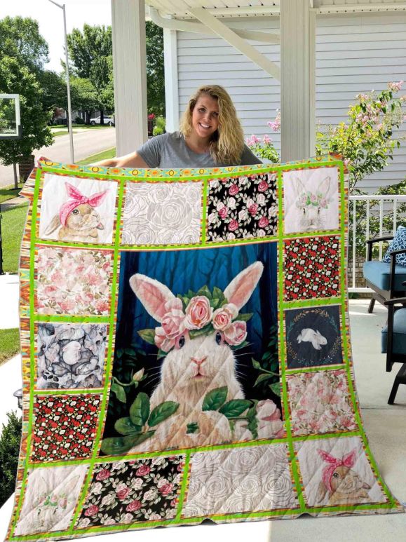 Cute Rabbit With Flowers Quilt Blanket - Perfect for Girls and Kids