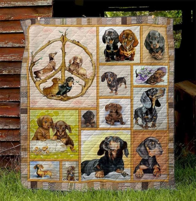 Dachshund Hippie Quilt Blanket for Dog and Hippie Enthusiasts