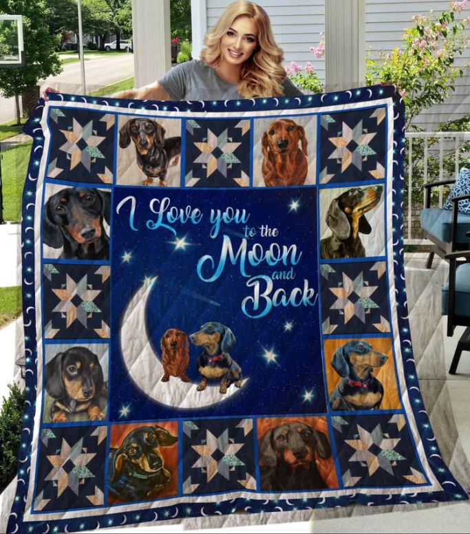 Dachshund I Love You To The Moon And Back Quilt Bedding Set for Dog Lovers
