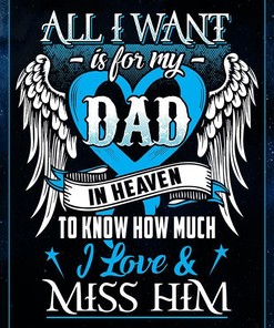 Dad Blanket All I Want is for My Dad in Heaven Blue Blanket Memorial with Quotes