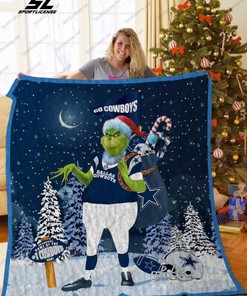 Dallas Cowboys Grinch Santa Quilt Blanket for Christmas Collection