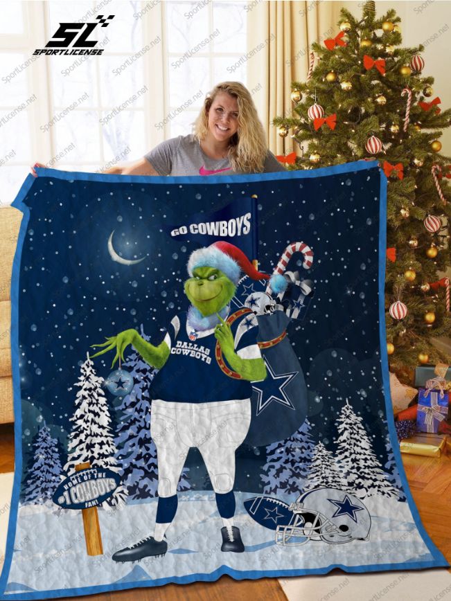 Dallas Cowboys Grinch Santa Quilt Blanket for Christmas Collection