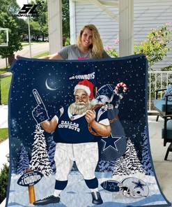 Dallas Cowboys Santa Claus Quilt Blanket for Christmas Gift