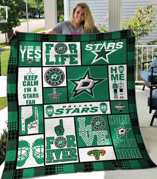 Dallas Stars Collection Quilt Bedding Set, Great for Hockey Fans