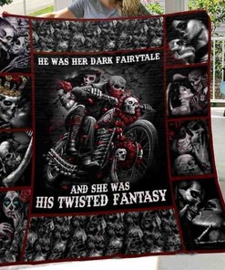 Dark Fairytales with Skull Husband and Wife Quilt Blanket - Personalized Wedding Gifts