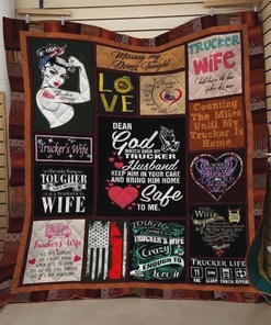 Dear God Watch Over My Trucker Husband Quilt Bedding Set: Soft and Warm Fleece Blanket