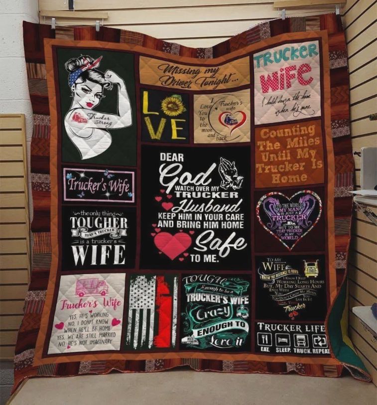 Dear God Watch Over My Trucker Husband Quilt Bedding Set: Soft and Warm Fleece Blanket