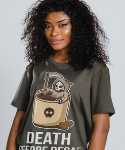 Death Before Decaf Unisex Tee - Black Coffee Lover Graphic Shirt