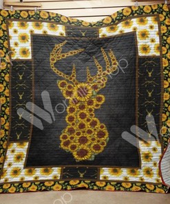 Deer Hunting Sunflower Lo Quilt Blanket - Fun Gift for Hunting and Sunflower Lovers