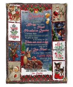 Deer Merry Christmas Fleece Blanket for your Grandson - From Grandma with Love
