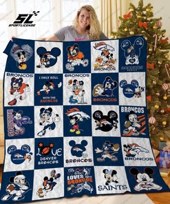 Den Broncos Mickey Mouse Quilt Blanket - NFL Denver Broncos Mickey Mouse Quilt Bedding Set