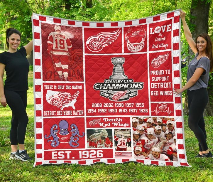 Detroit Red Wings Hockey Full Size Quilt Bed Set - Best Gifts for Sports Fans