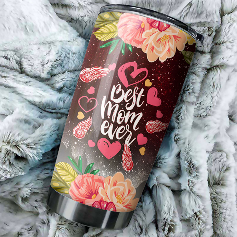 Detroit Red Wings NHL Tumbler: Best Mom Ever Tumbler with Cool Flower Design, Ideal Tumbler Gift for NHL Fans