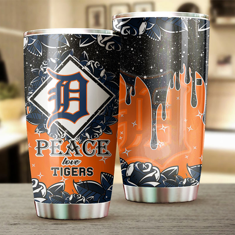 Detroit Tigers MLB Tumbler with "Peace, Love and Baseball" Design - Image 2
