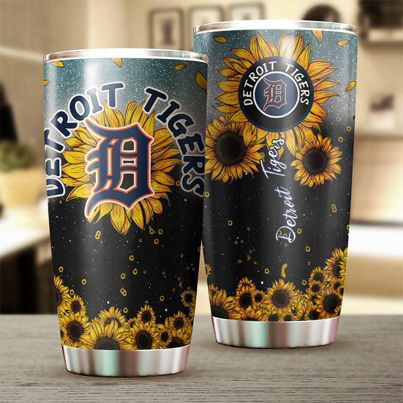 Detroit Tigers MLB Tumbler with Sunflower Design for Baseball Fans