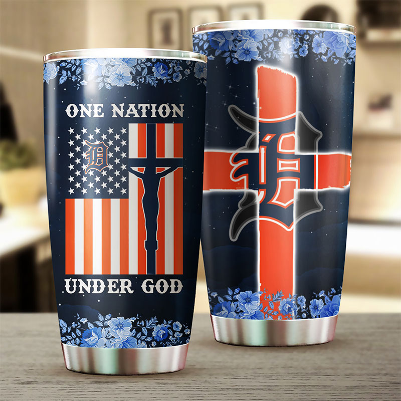 Detroit Tigers MLB Tumbler with patriotic One Nation Under God quote and MLB logo - Image 2