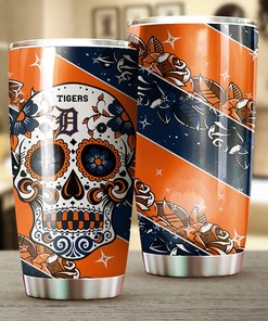 Detroit Tigers MLB Tumbler with skull design and MLB logo for unique style
