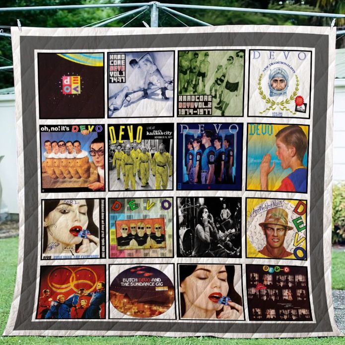 Devo New Arrival Quilt Blanket - Celebrate the music of Devo with this stylish quilt featuring their classic logo.
