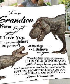 Dinosaur Fleece Blanket Quilt Blanket For Grandson Birthday Gift