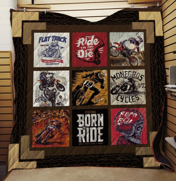 Dirt Bike Ride til You Die Quilt Blanket - Cool and Trendy Sofa Throw Blanket for Dirt Bike Enthusiasts