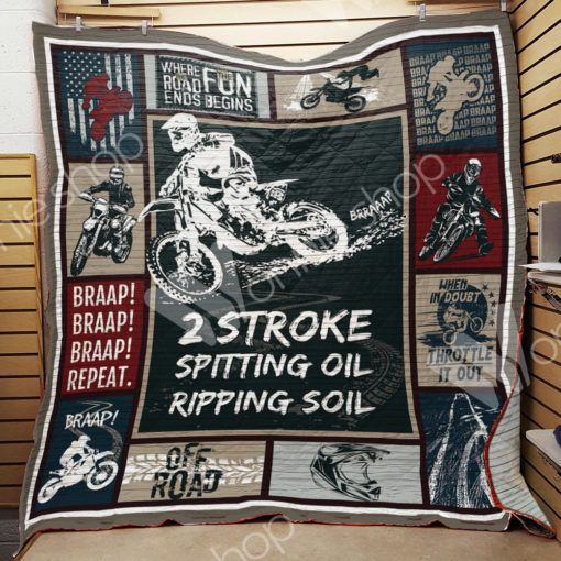 Dirt Bike Two Stroke Spitting Oil Ripping Soil Quilt Blanket for Off-Road Adventure Lovers