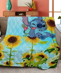 Disney Stitch Ohana Quilt Blanket - Adorable Gift for Young and Old Who Love Stitch and Sunflowers