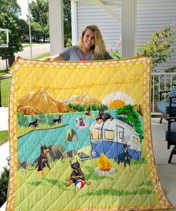 Doberman Camping Quilt Blanket - Go Camping By The River With Your Doberman
