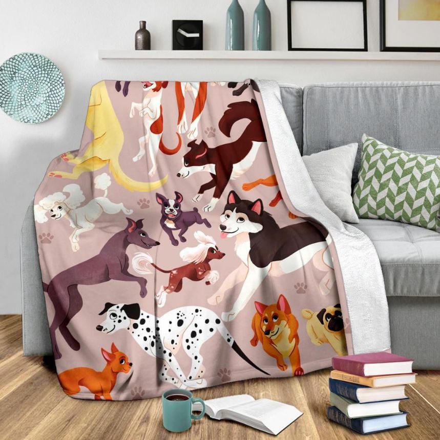 Dogs Lover Fleece Blanket Gift for Fan, Premium Comfy Sofa Throw Blanket