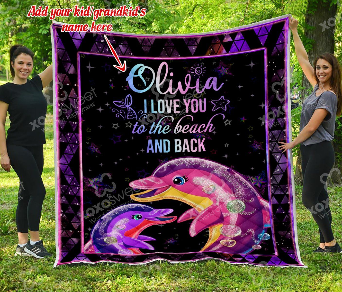 Dolphin I Love You to the Beach and Back Personalized Quilt Blanket - Personalized Romance to Your Bedding