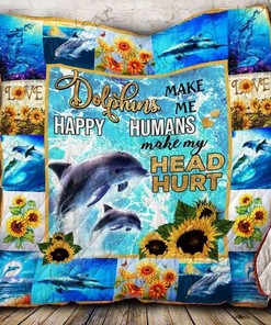 Dolphins Make Me Happy Quilt Blanket - Let the Dolphins Bring Some Joy and Happiness to Your Bedding