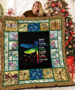 Dragonfly Smile Often Think Positively Quilt Bedding Set