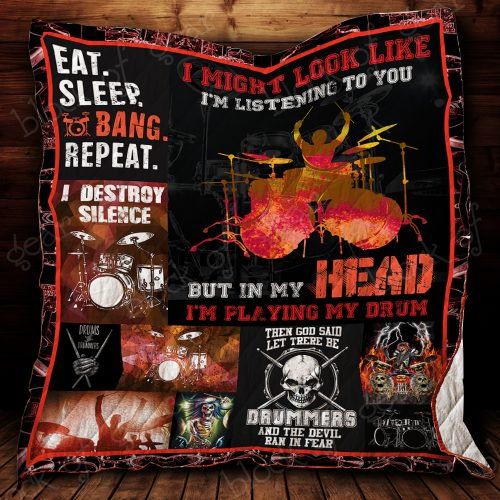 Drums I Might ok Like I'm Listening To You rum Quilt Bedding Set for Music Lovers