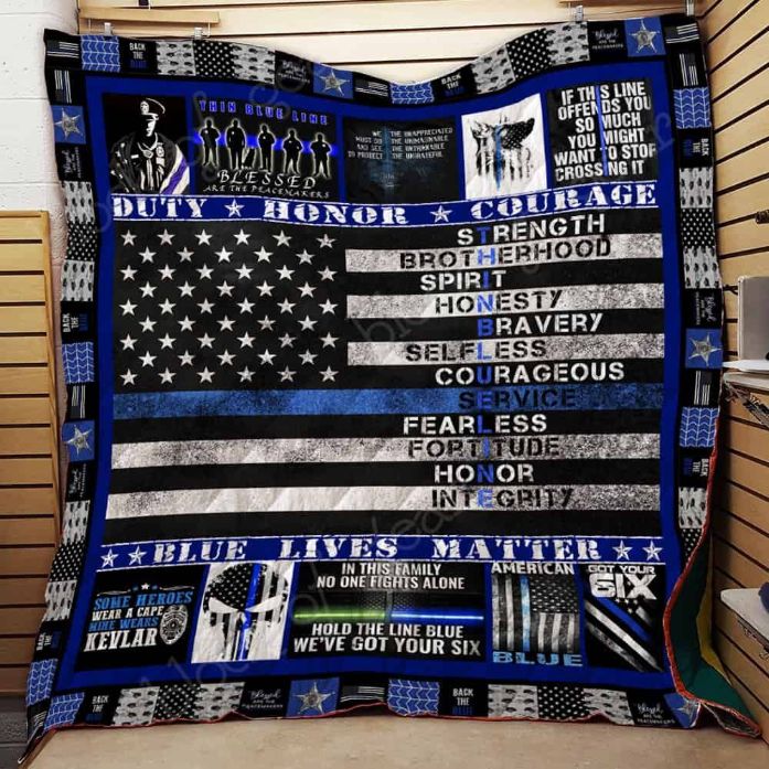 Duty Honor Courage Blue Lives Matter Quilt Bedding Set for Patriotic Individuals and First Responders