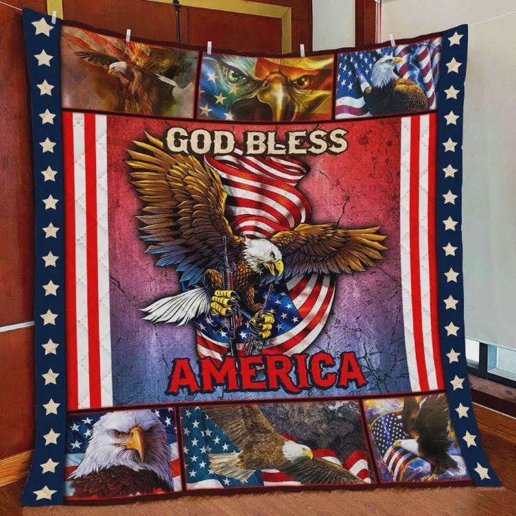 Eagle God Bless America Great Customized Quilt Bedding Set - Patriotic and Inspiring Design